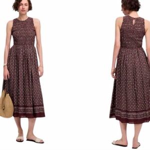 NWT Madewell Selena Midi Dress Smocked Daisy Print Plum Purple Pockets Size L